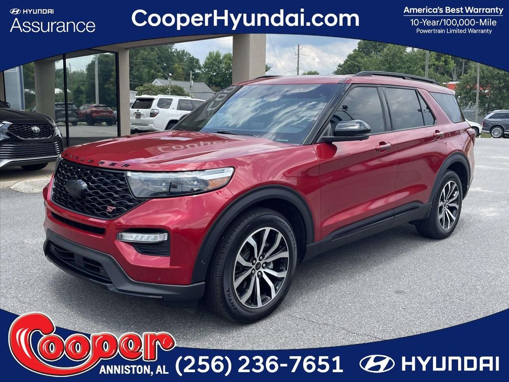 2021 Ford Explorer ST in Red Metallic — front three-quarter view