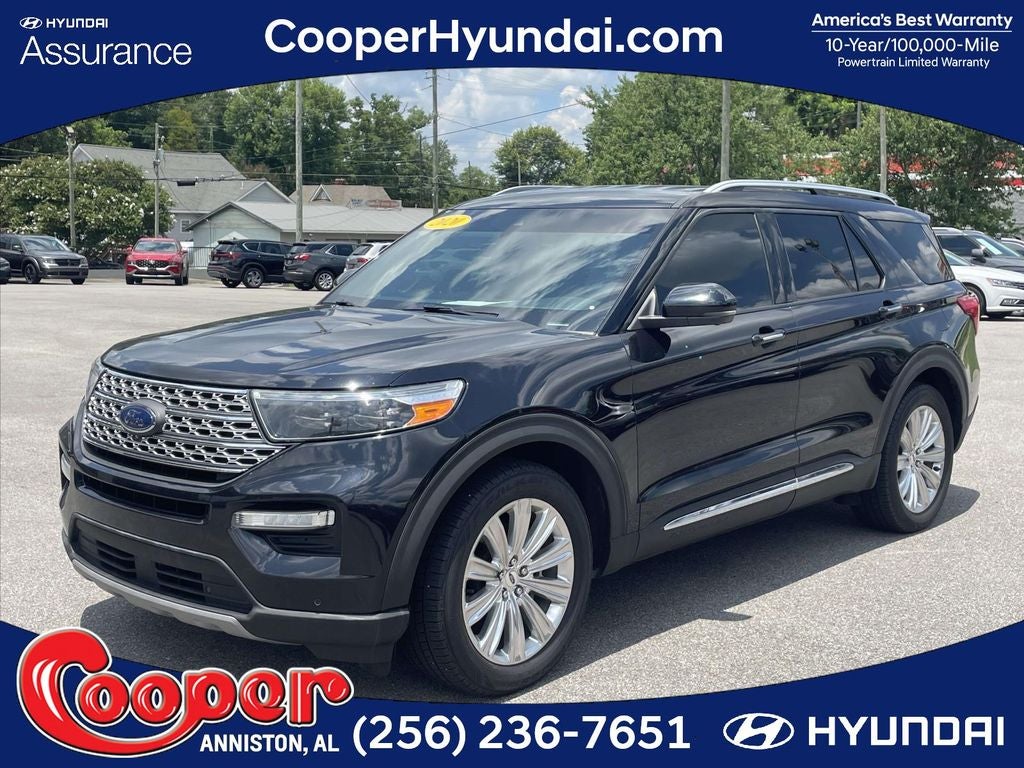 2020 Ford Explorer Limited in Black Metallic — front three-quarter view